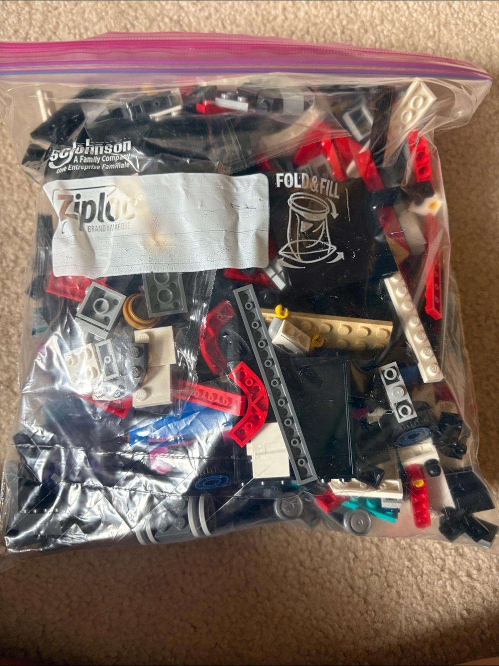 Mixed LEGO gallon bag Lot - Teal, Black, White, Red